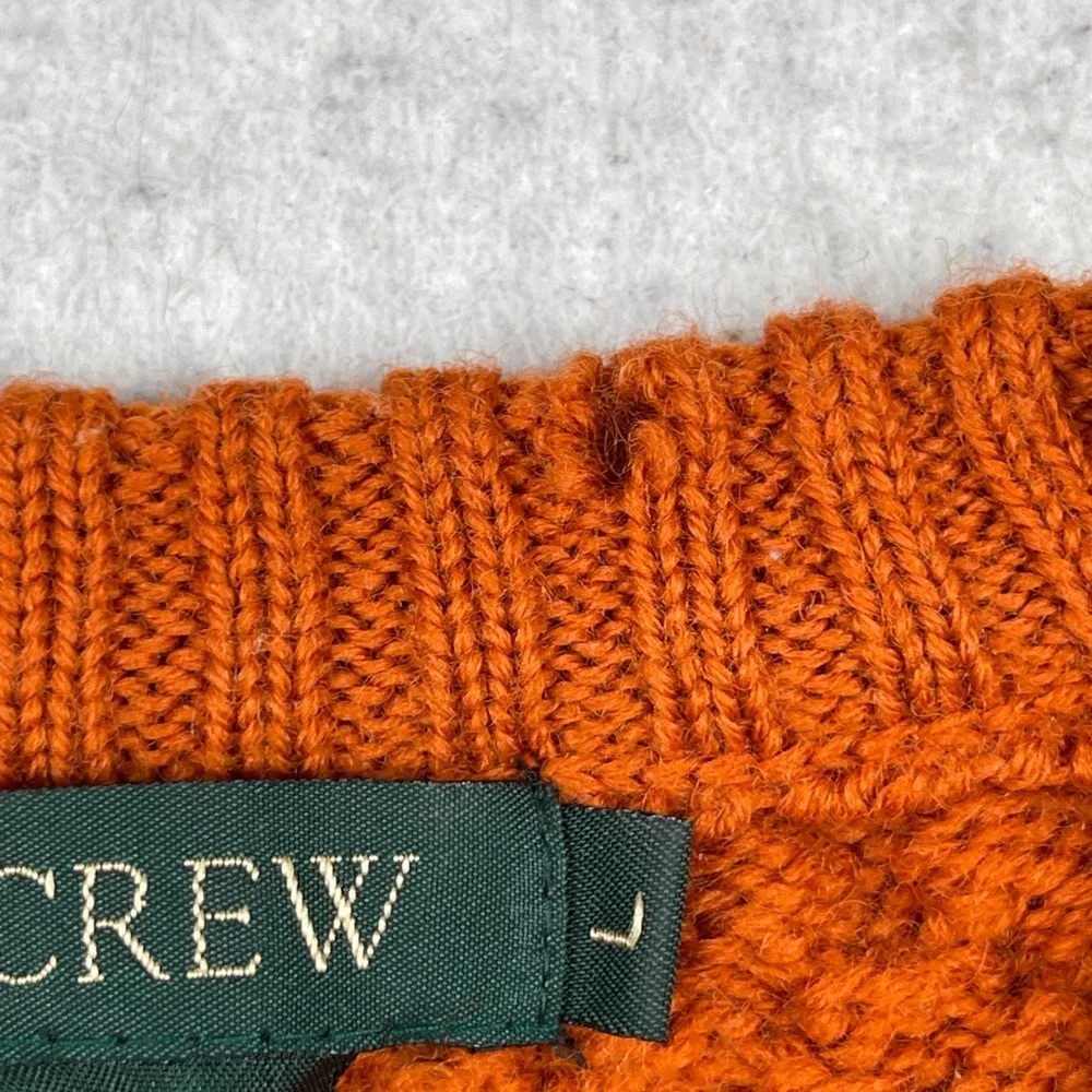 J. Crew Wool Sweater Womens Large Burnt Orange Diamond Cable Knit‎ Crew Classic